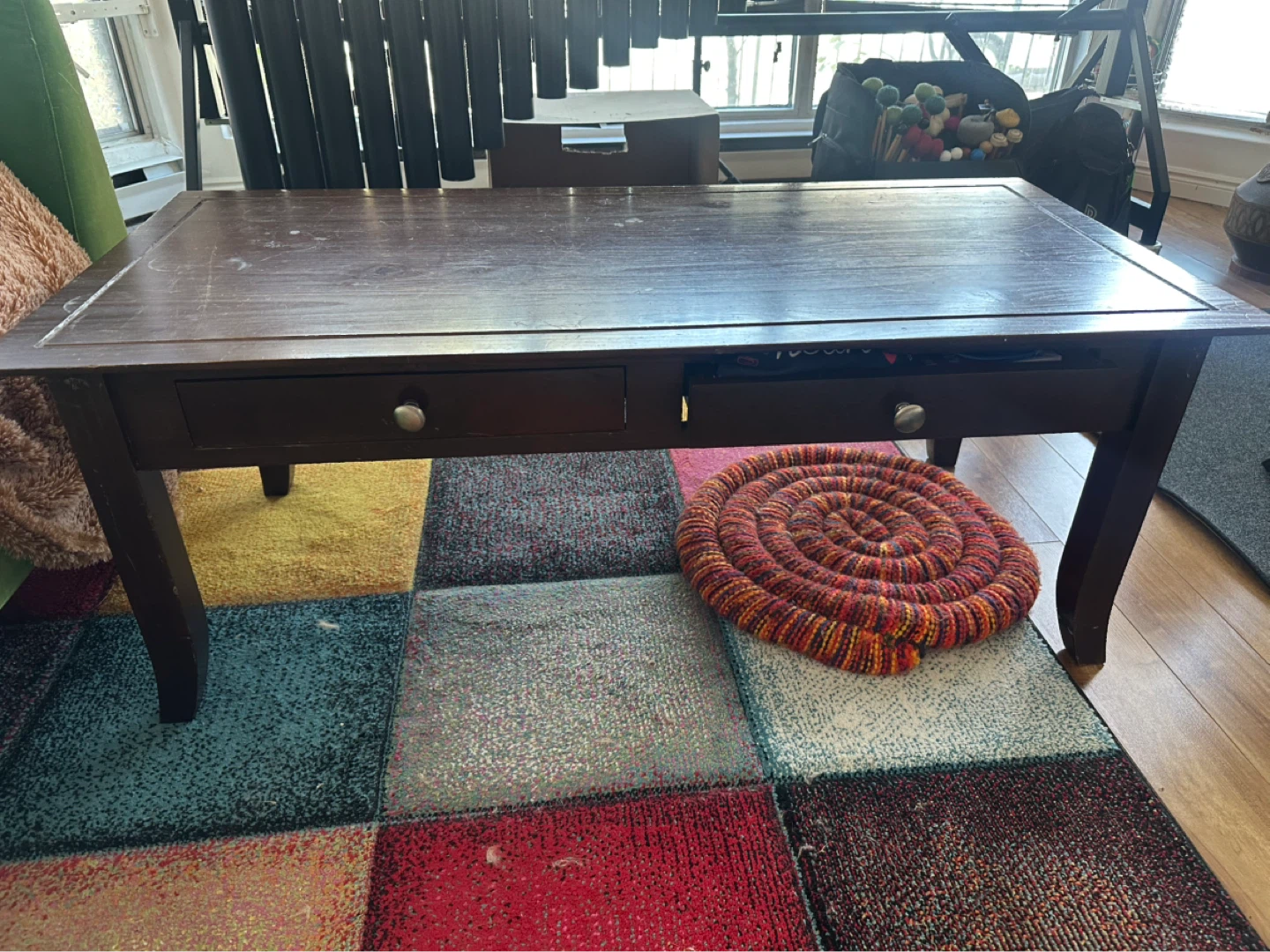 Dark Brown Wooden Coffee Table with 4 Drawers