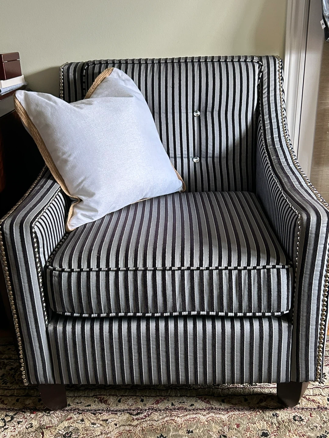 Striped Accent Chair with Silver Nailhead Trim - photo 2
