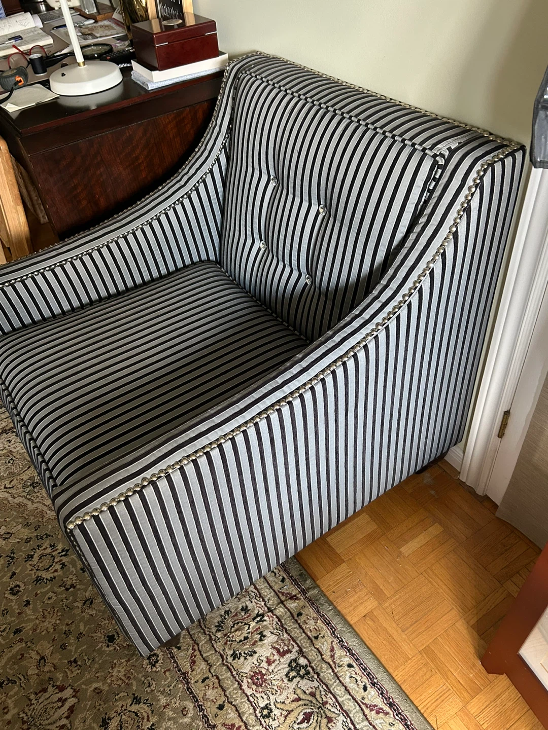 Striped Accent Chair with Silver Nailhead Trim - photo 4