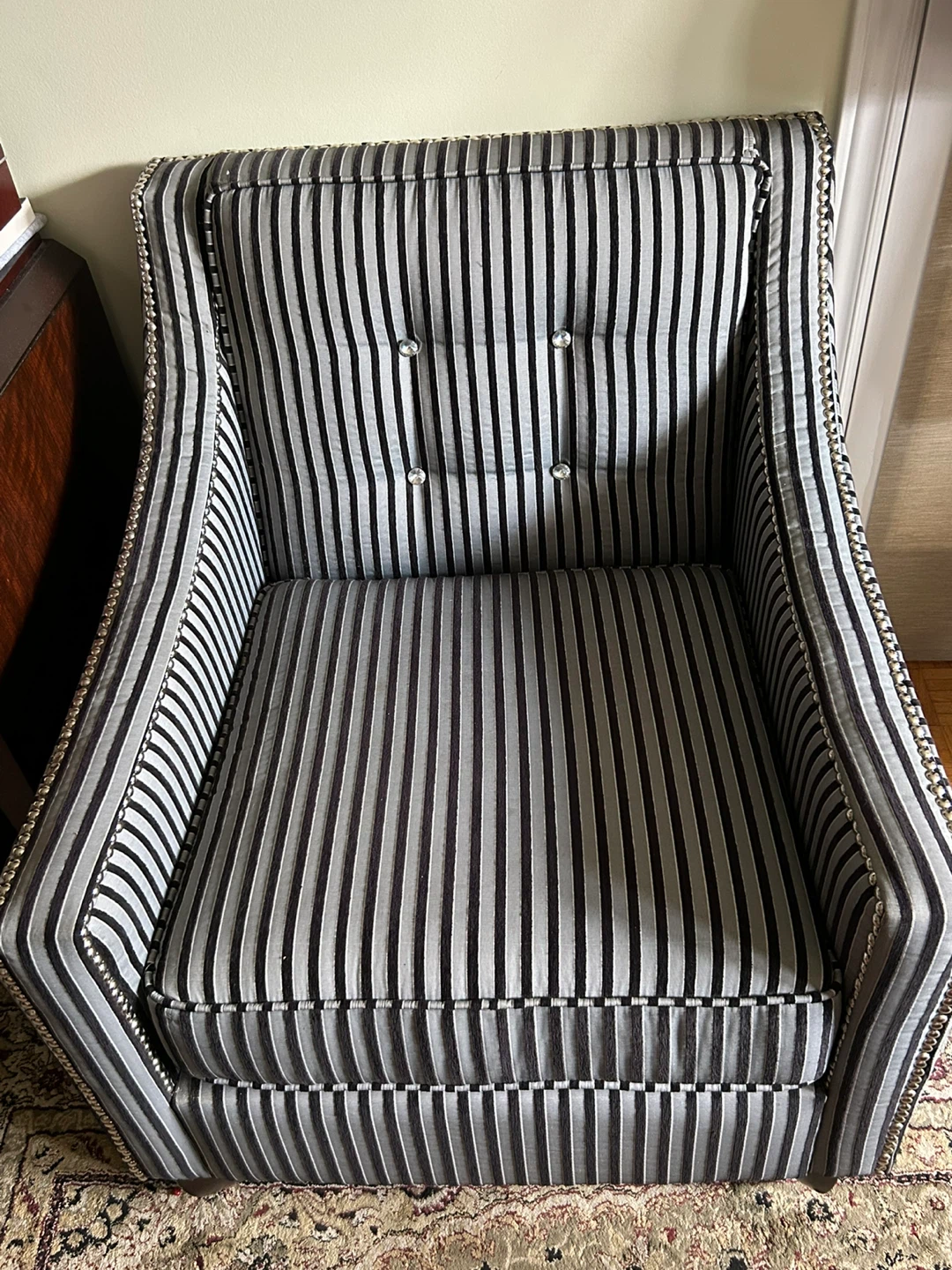 Striped Accent Chair with Silver Nailhead Trim