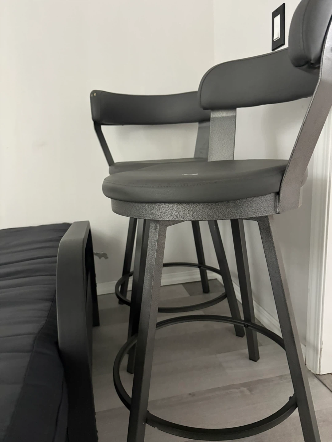 Set of 2 Dark Grey Swivel Bar Stools with Backs - photo 3