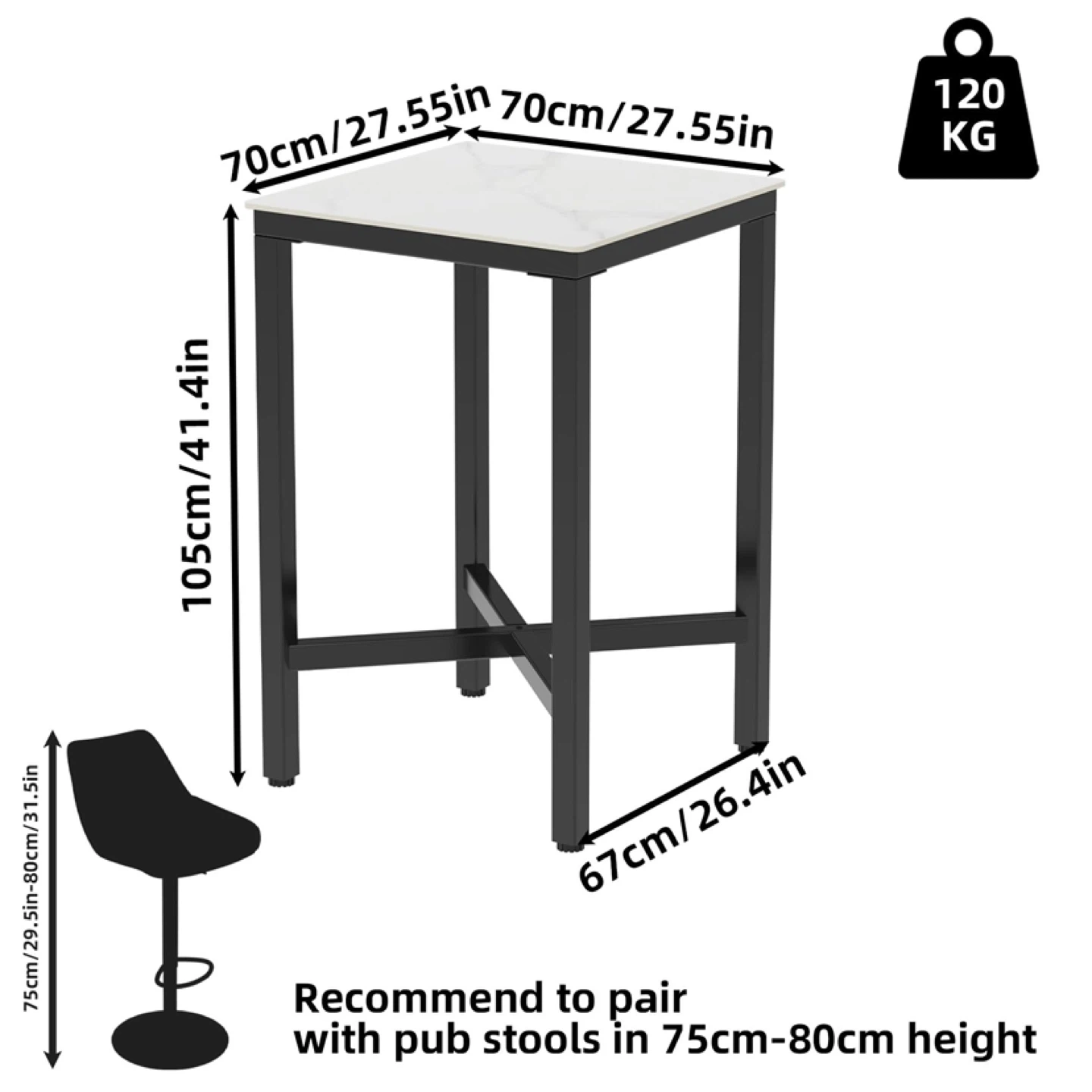 Wisfor Sintered Stone Bar Table: White Square High Top - photo 2