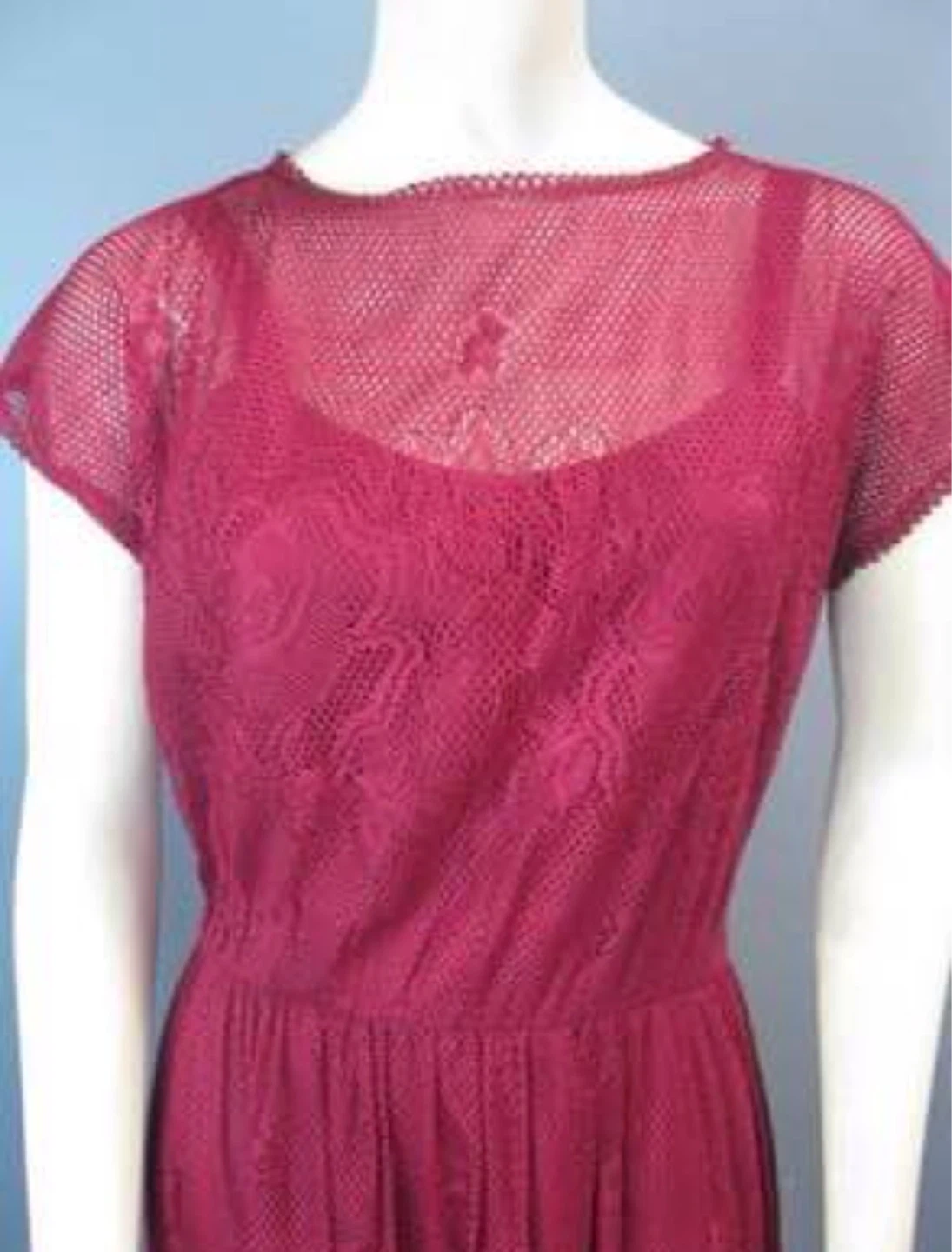 Women's Burgundy Lace Overlay Dress with Black Belt - photo 2