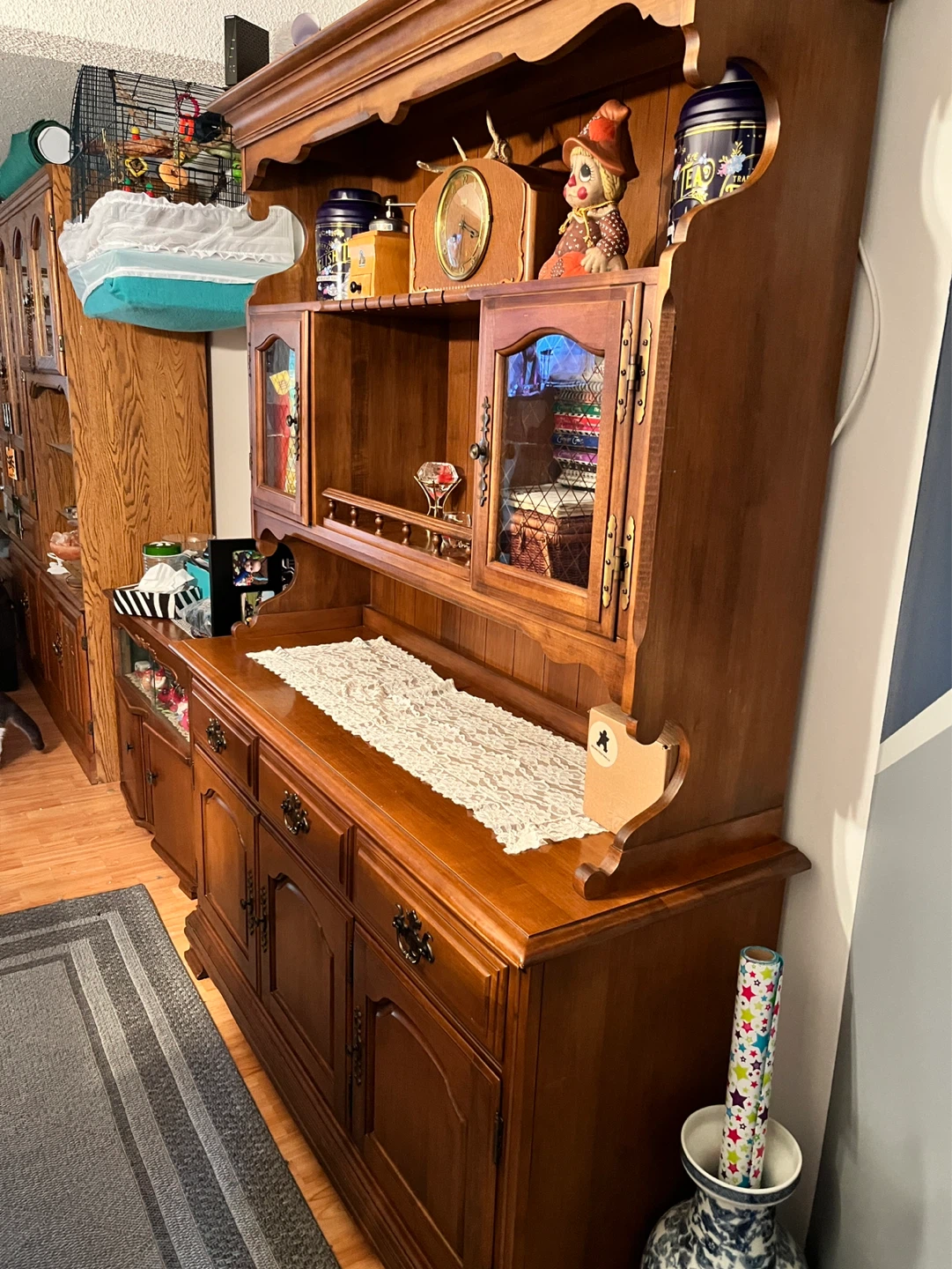 Vintage Wooden China Hutch and Buffet - photo 2