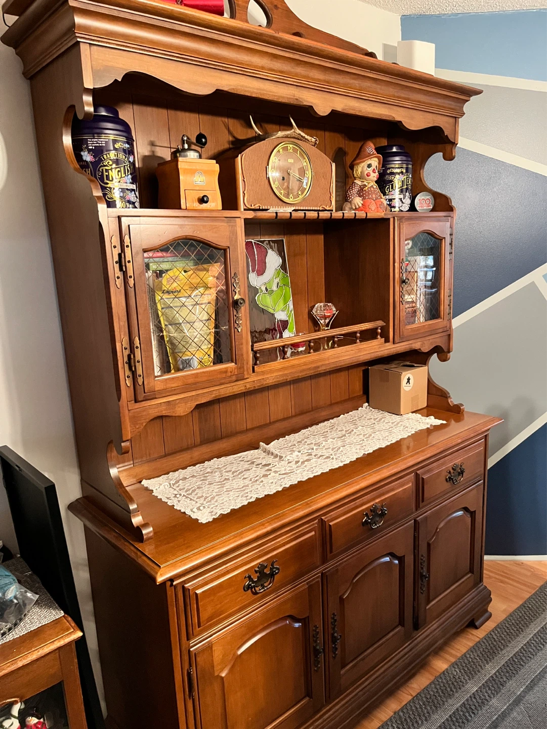 Vintage Wooden China Hutch and Buffet