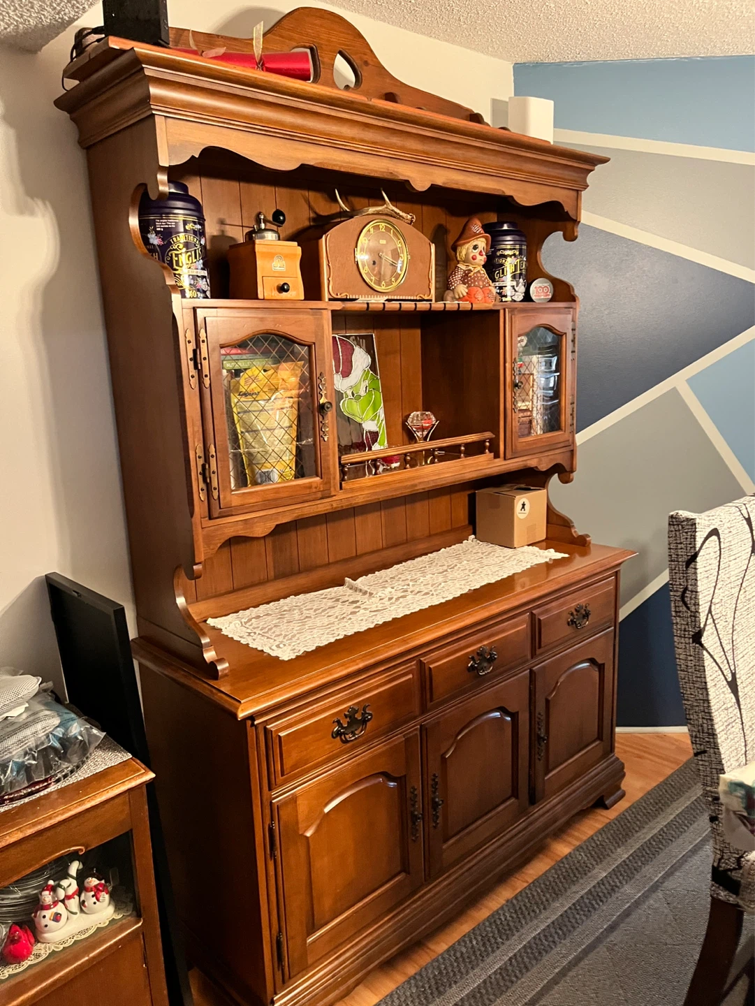 Vintage Wooden China Hutch and Buffet - photo 3