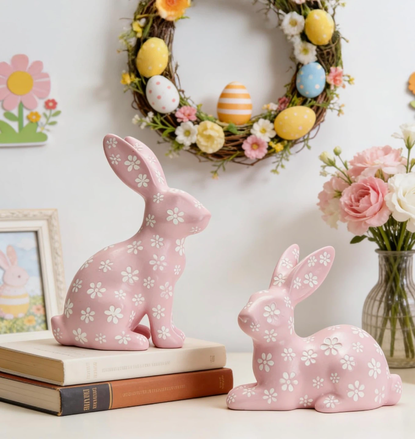 Pink Floral Easter Rabbit Decor