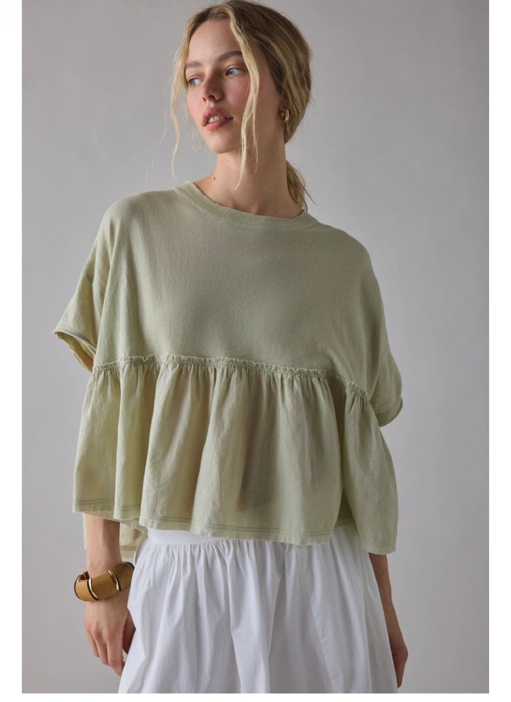 Women's Green Ruffle T-Shirt - Size Medium