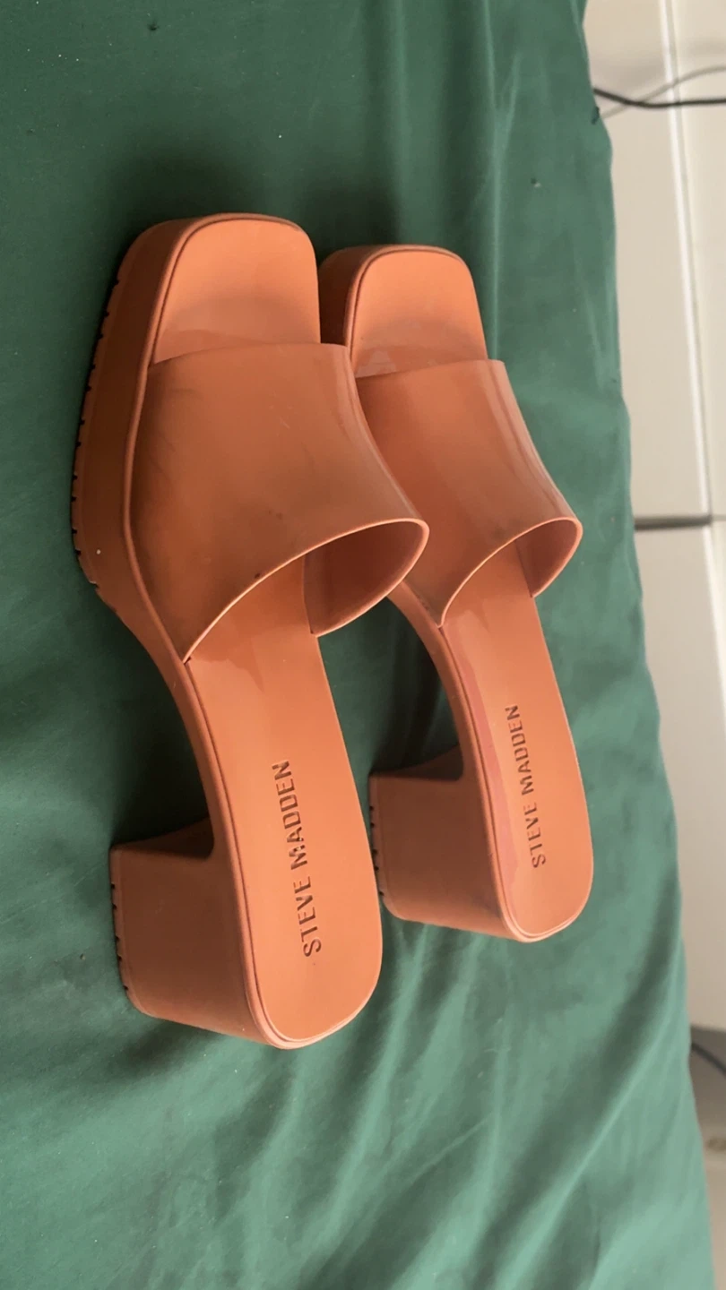 Steve Madden Harlin Orange Block Heel Slides Size 8M