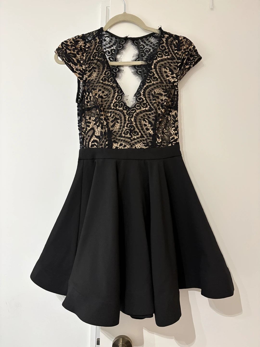 Black Lace Cap Sleeve Dress - Size XS
