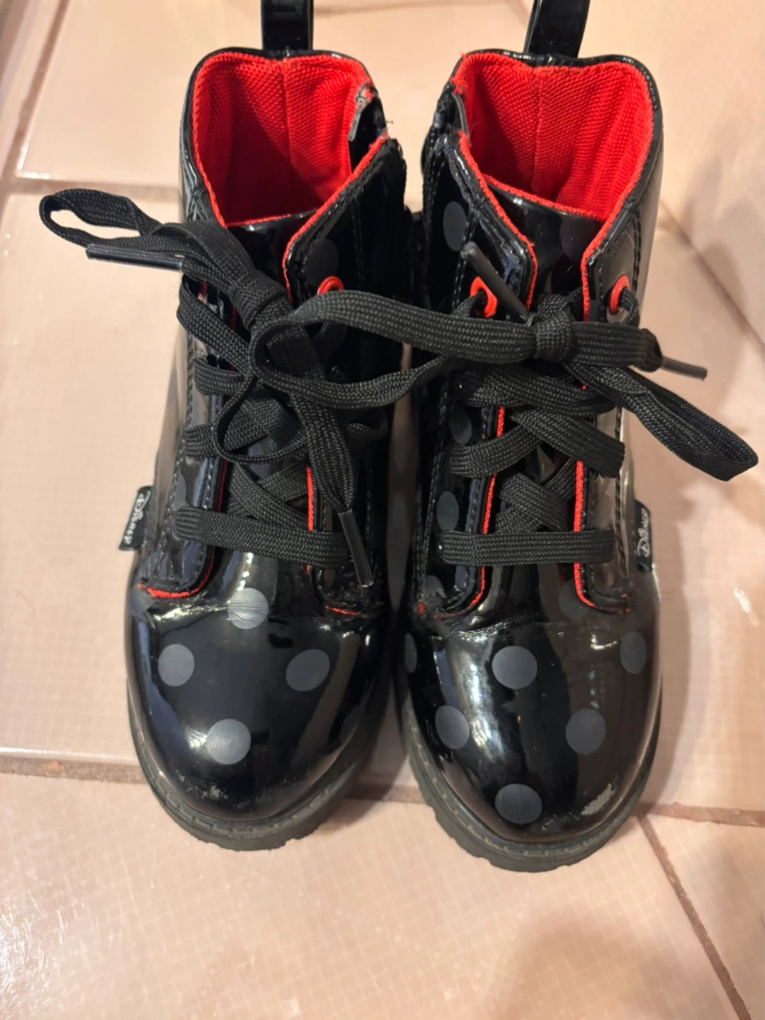 Disney Minnie Mouse Black Patent Boots Size Toddler 7