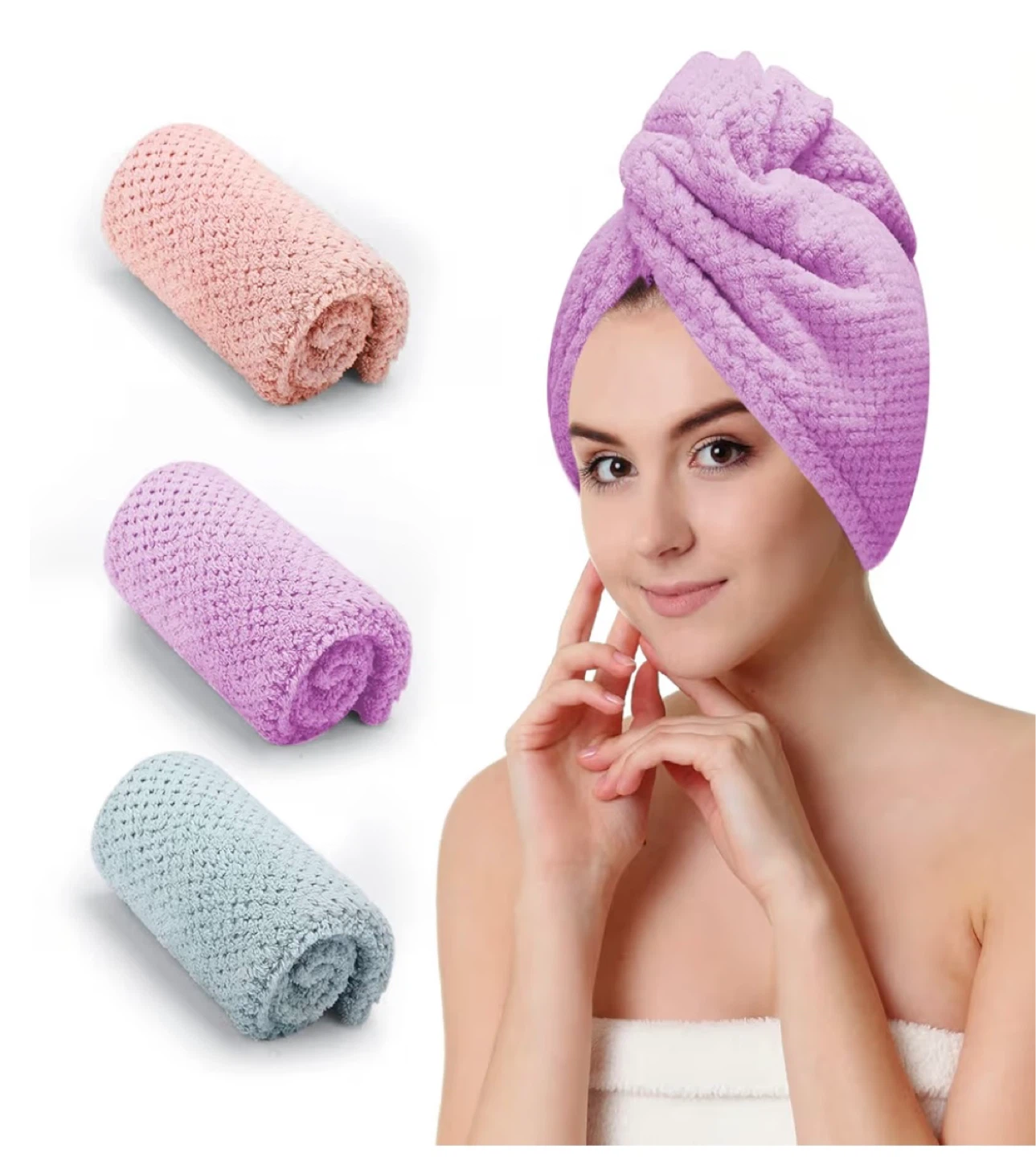 Set of 3 Microfibre Hair Towels