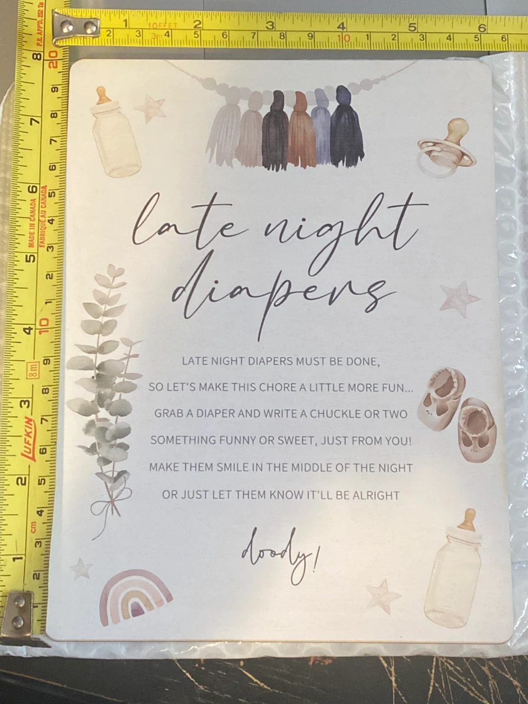 Late Night Diapers Baby Shower Game Sign