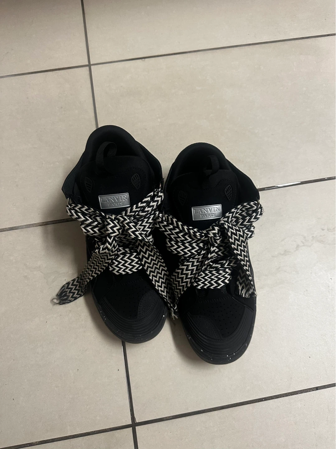 Lanvin Paris Black Sneakers with White and Black Laces