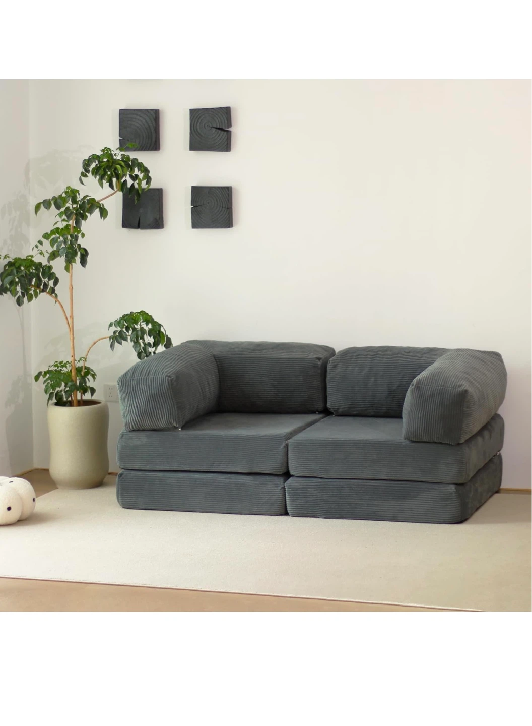 Grey Corduroy Modular Sofa - photo 2