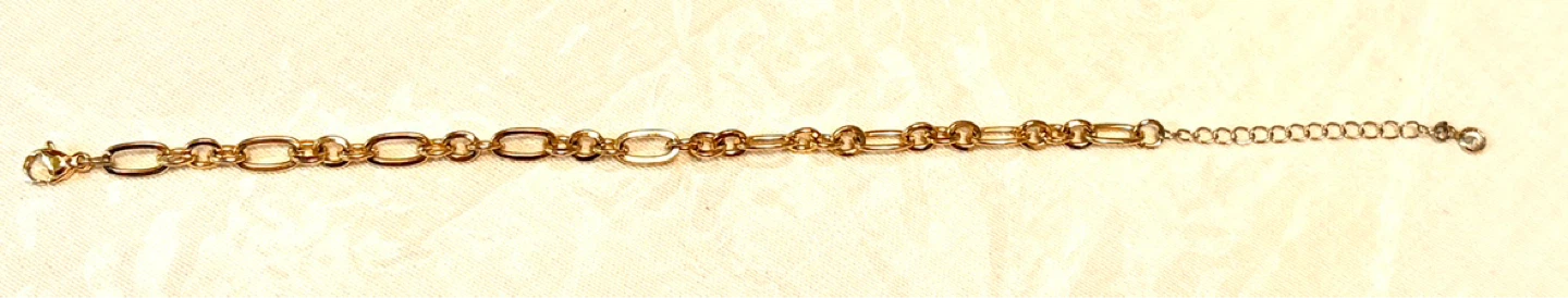 Gold Tone Mixed Link Chain Bracelet with Charm
