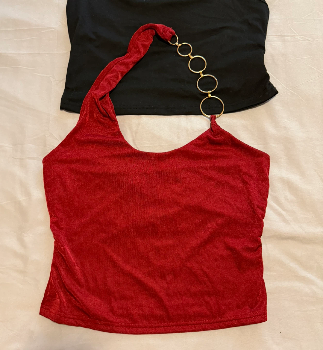 Y2K Halter Crop Tops - Red & Black - photo 3