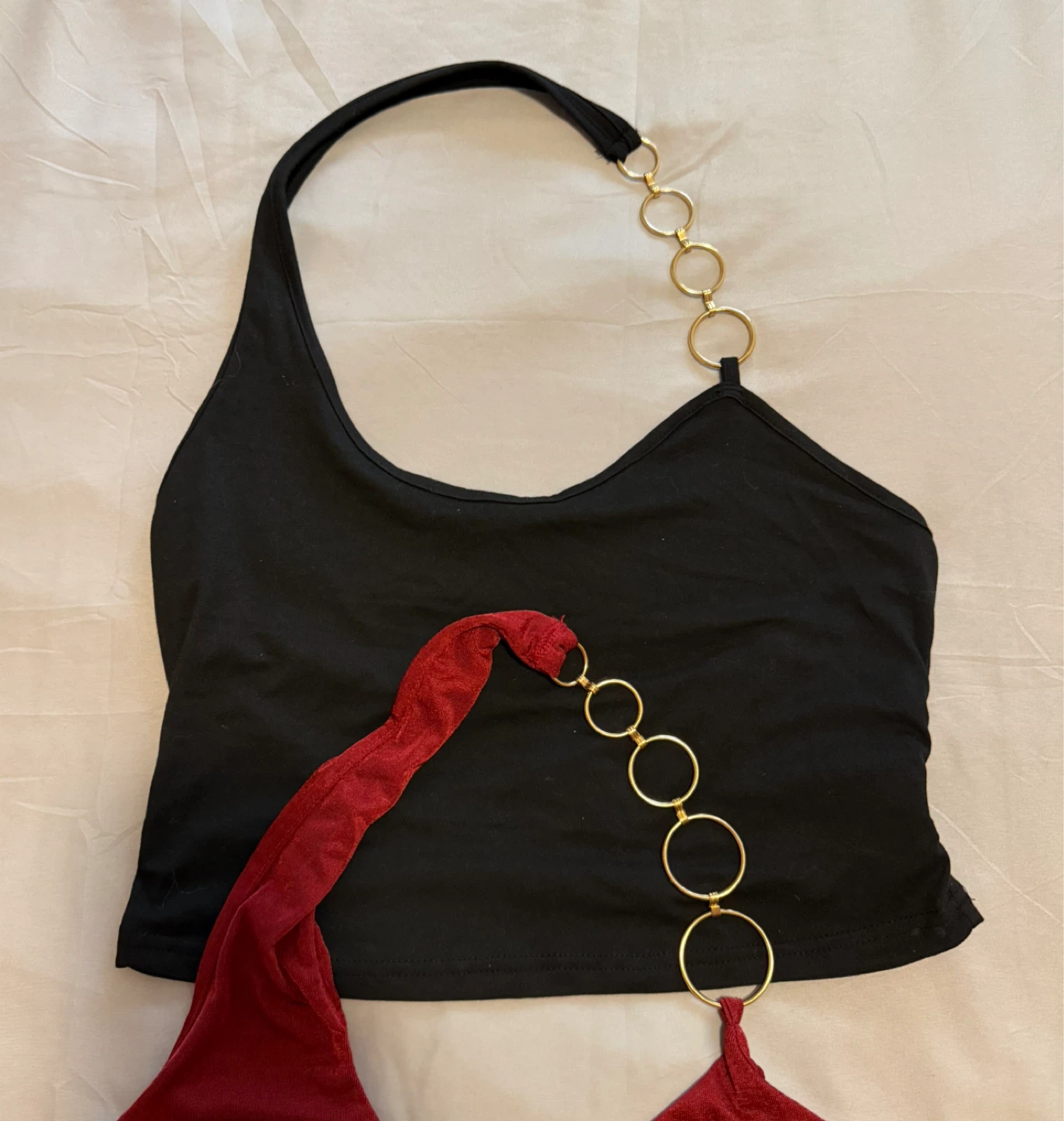 Y2K Halter Crop Tops - Red & Black - photo 2