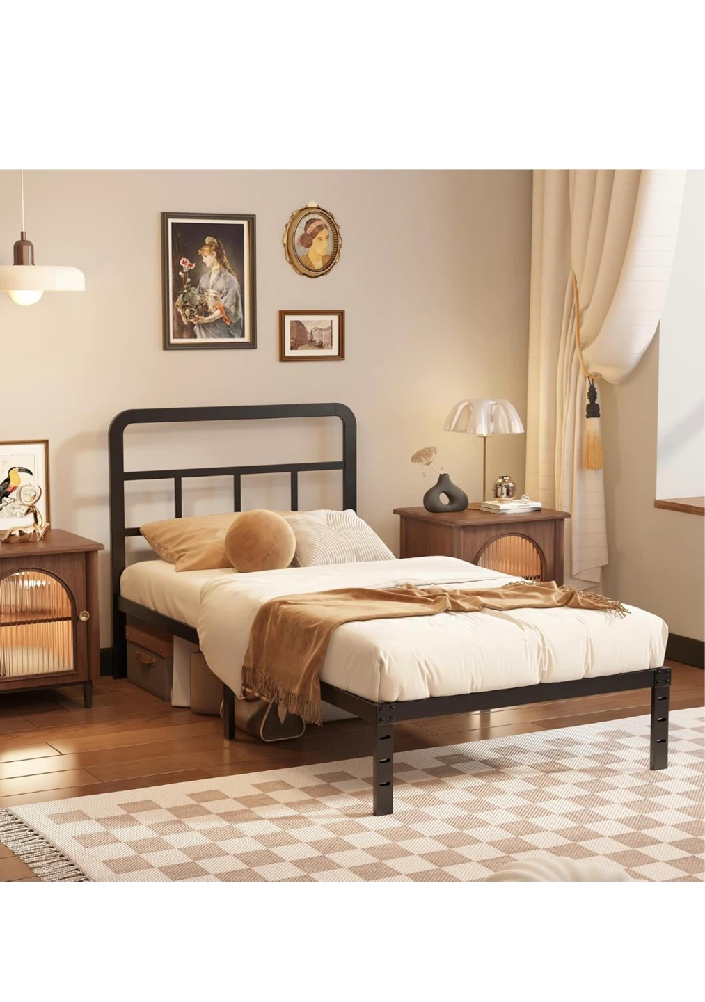 Black Metal Twin Bed Frame with Headboard - photo 2