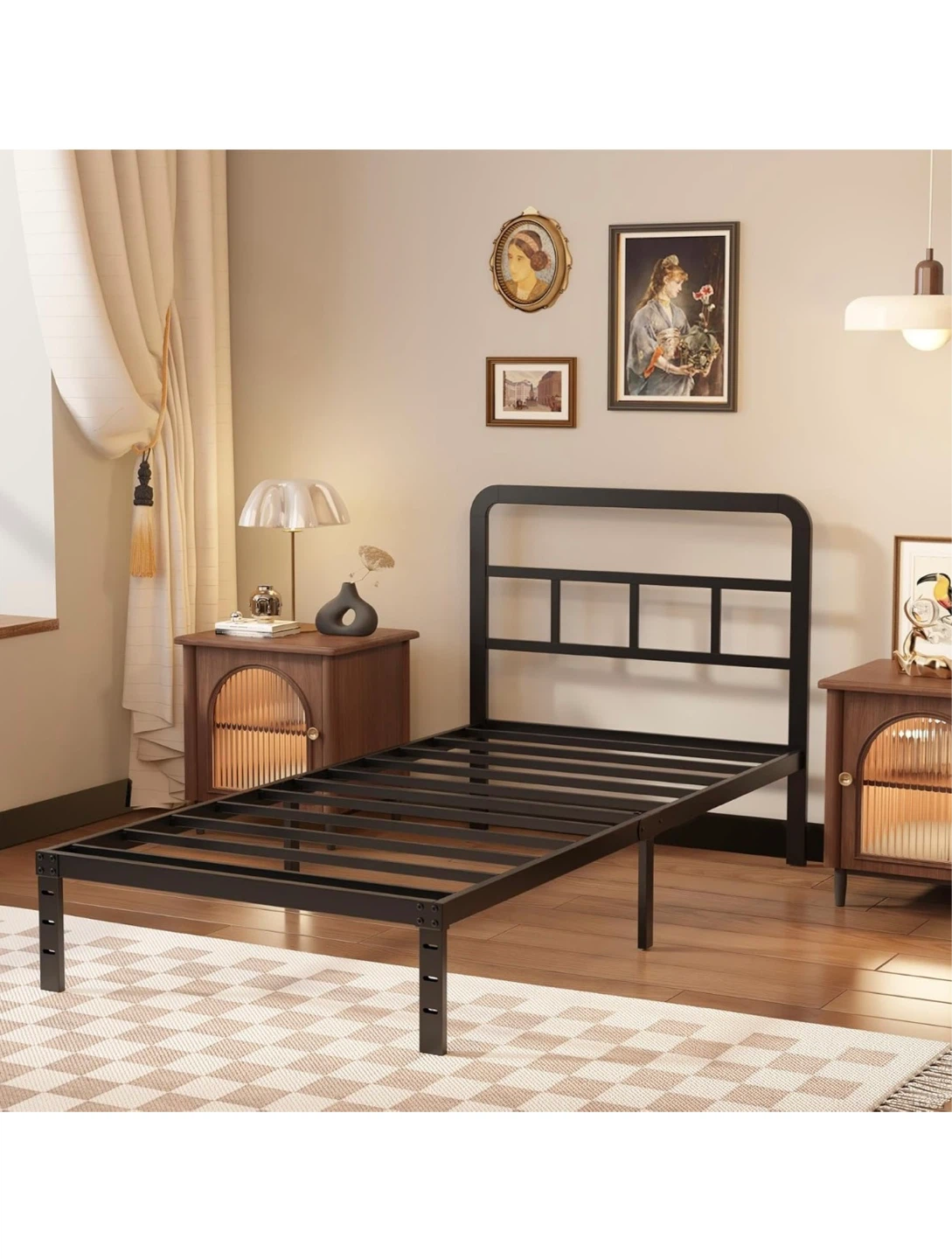 Black Metal Twin Bed Frame with Headboard - photo 3