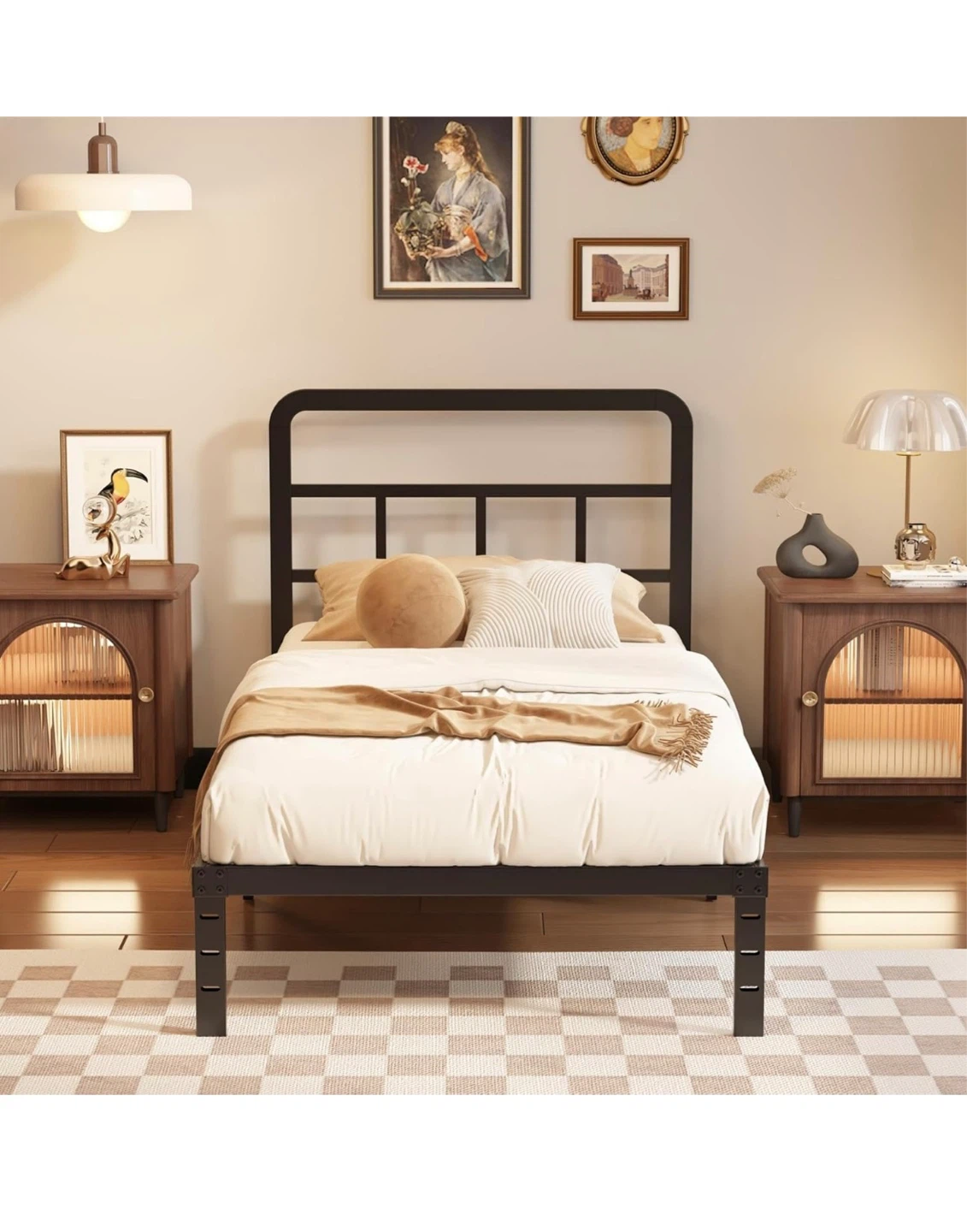 Black Metal Twin Bed Frame with Headboard