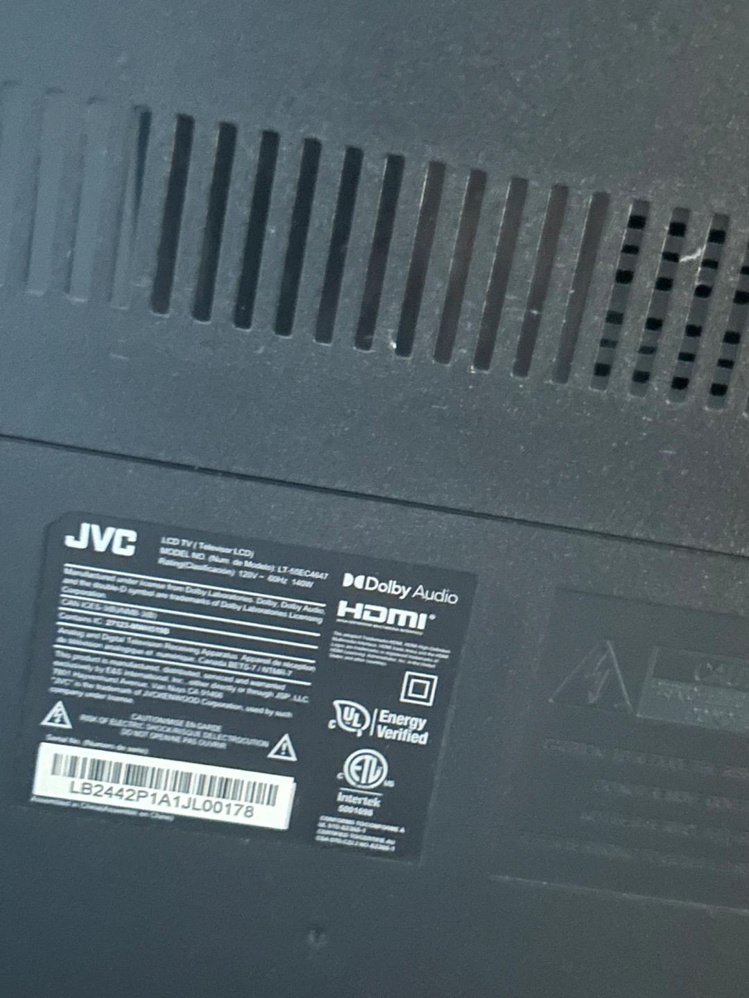 JVC 55” LCD TV - no picture - photo 2