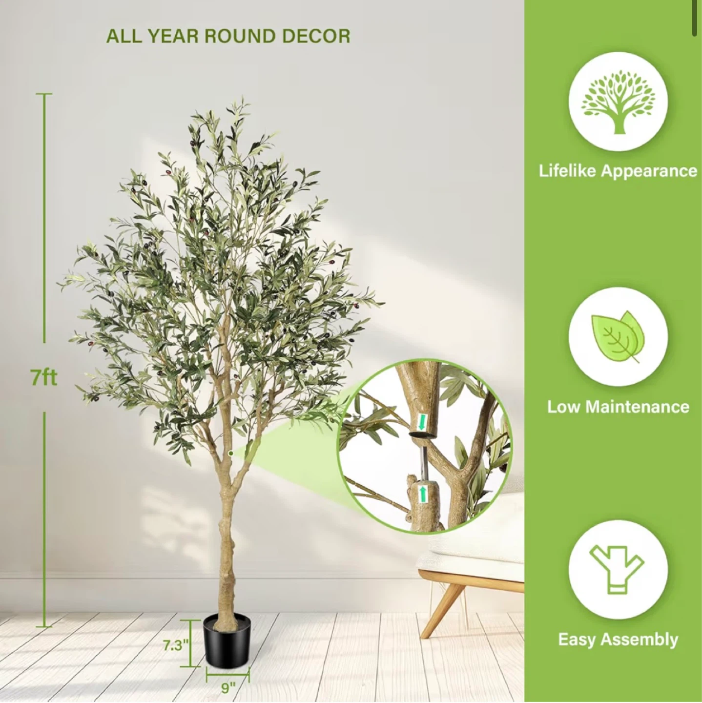 7ft Artificial Olive Tree - photo 2