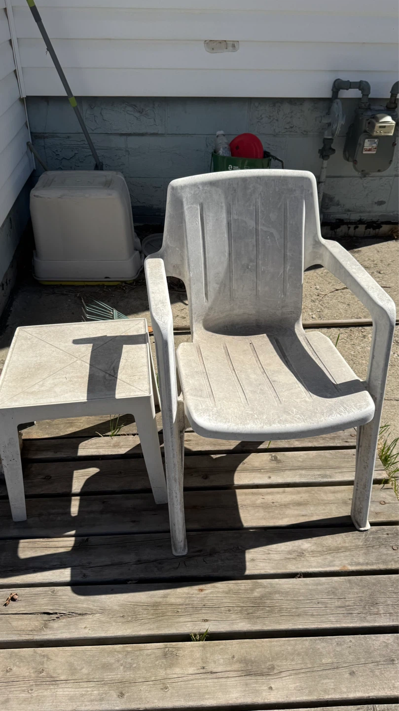 White Plastic Patio Chair and Side Table Set