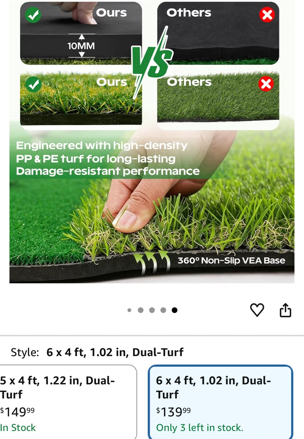 Golf Practice Mat 6 x 4 ft Dual Turf - photo 2