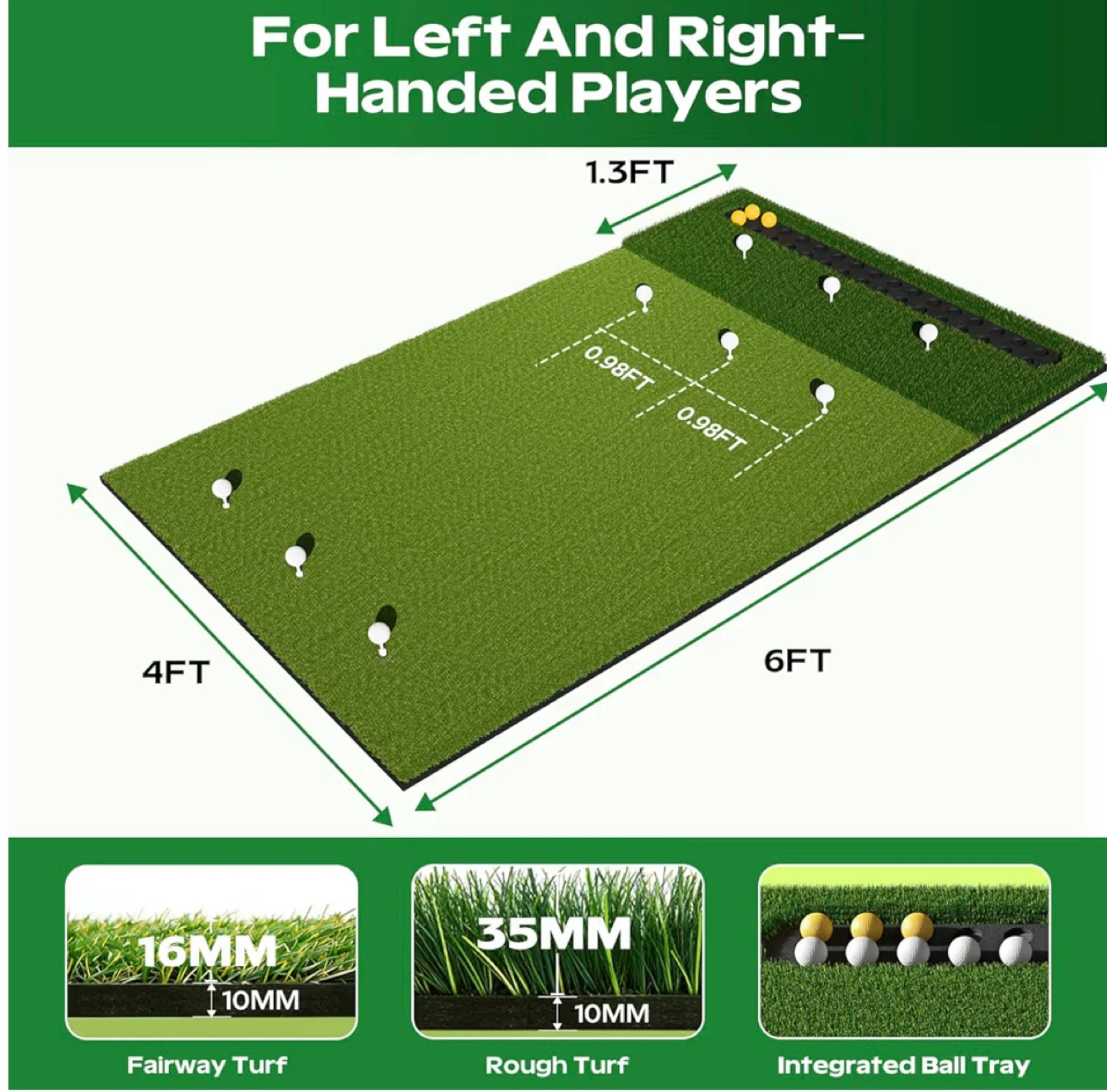 Golf Practice Mat 6 x 4 ft Dual Turf - photo 3
