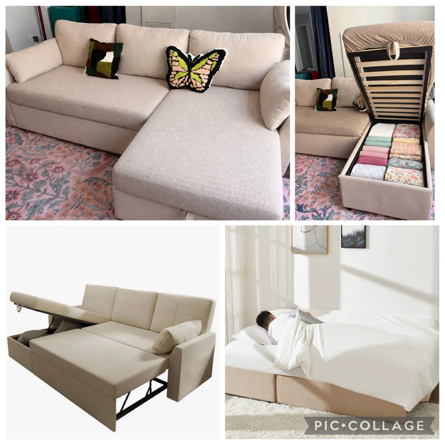 Beige L Shape Sectional Sofa with Storage and Pull-out Bed - photo 5