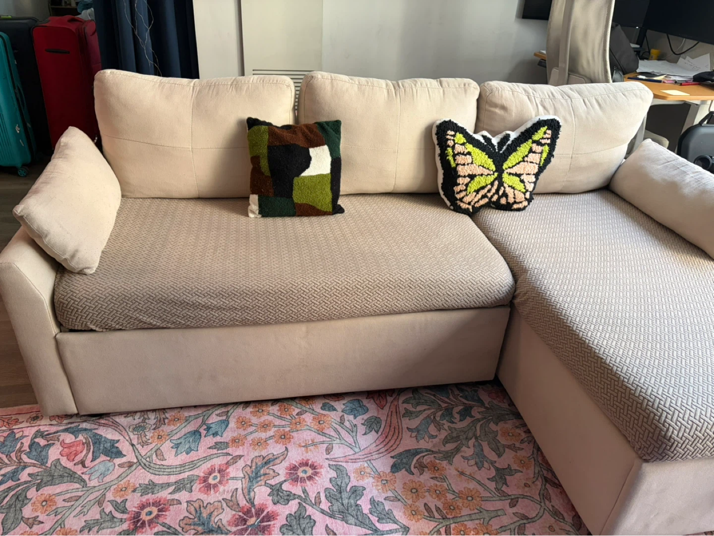 Beige L Shape Sectional Sofa with Storage and Pull-out Bed - photo 2