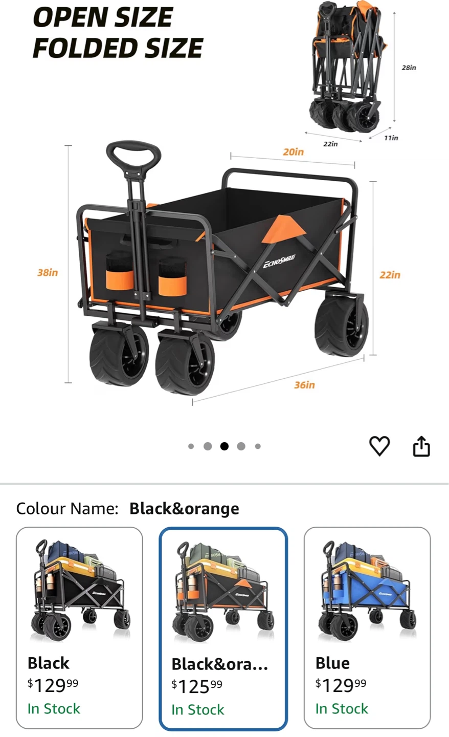 EchoSmile Black & Orange Folding Outdoor Wagon - photo 2