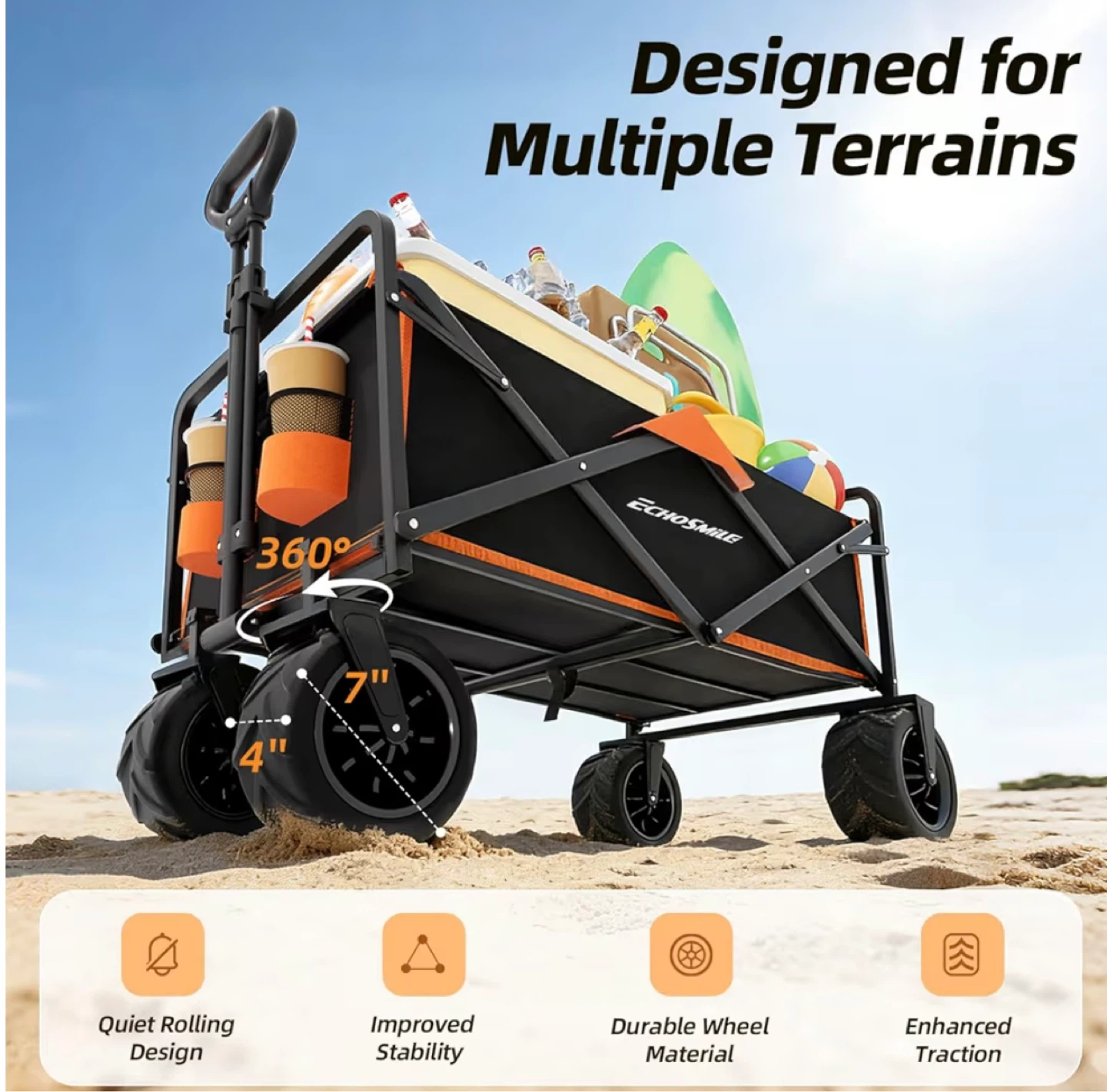 EchoSmile Black & Orange Folding Outdoor Wagon - photo 5