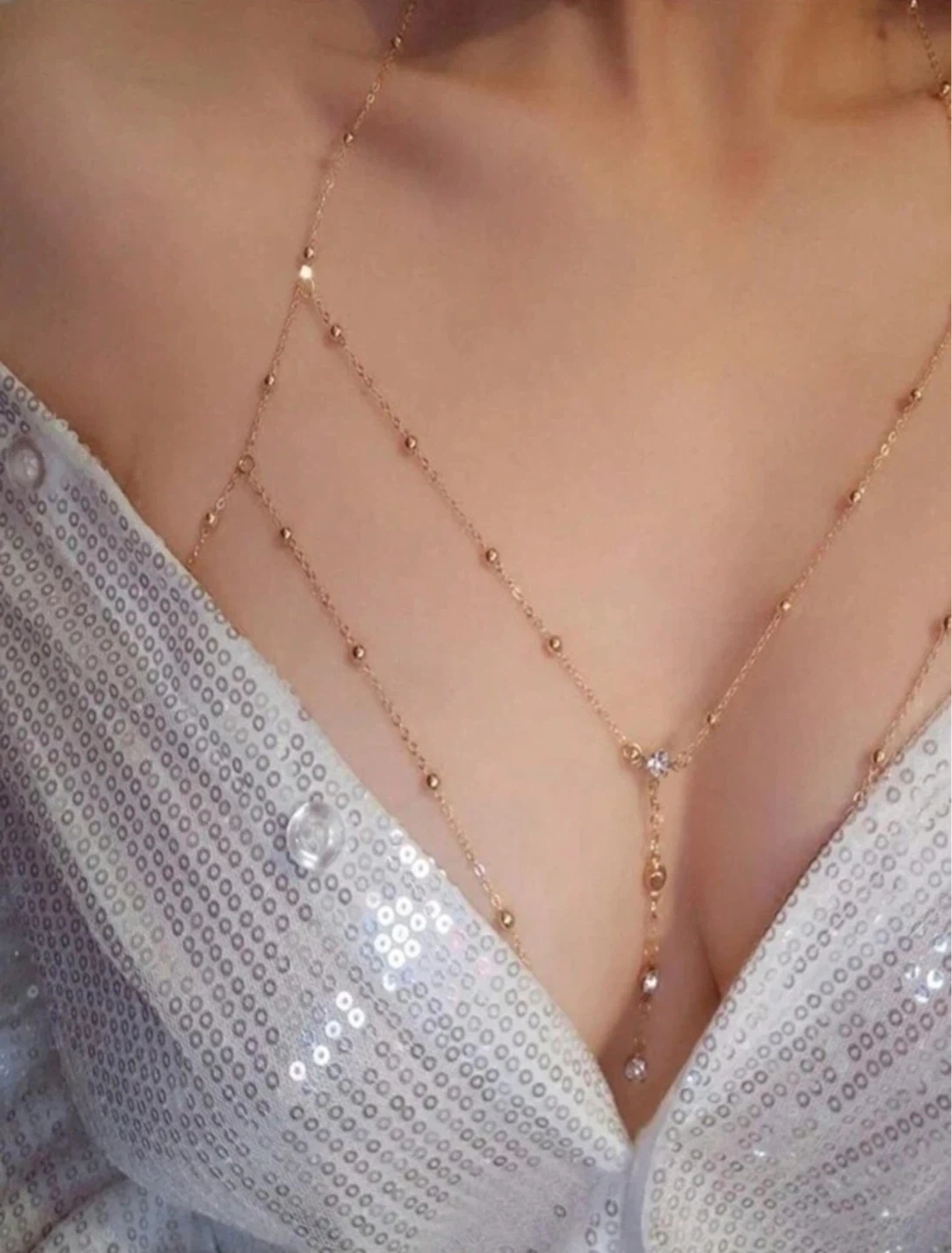 Simple Rhinestone Chain Tassel Body Chain Necklace