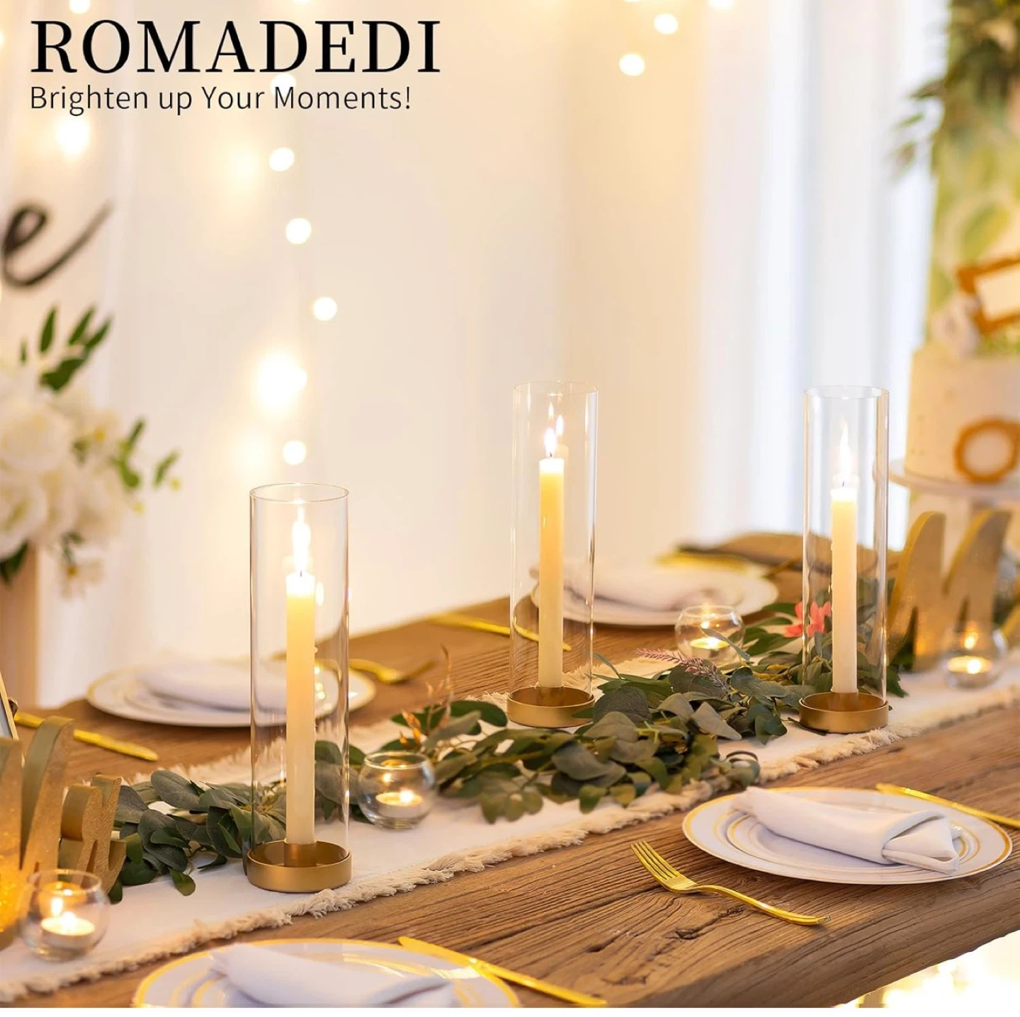 ROM DEDI Glass & Metal Candle Holder Set