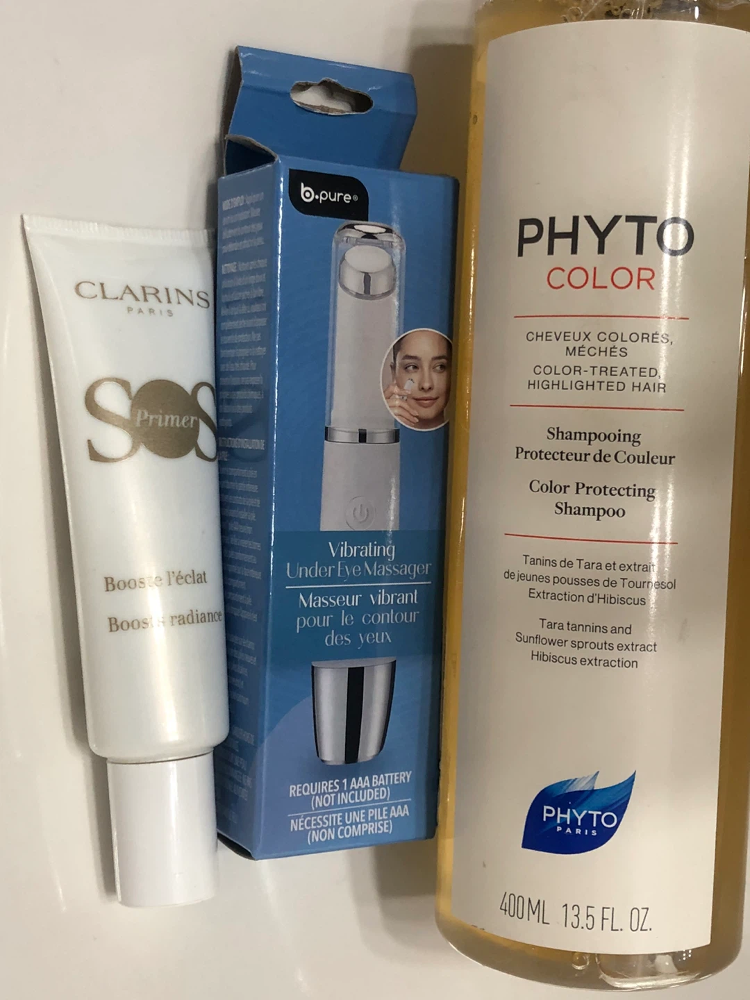 Clarins SOS Primer , Boosts Radiance Shampoo, Under Eye Care