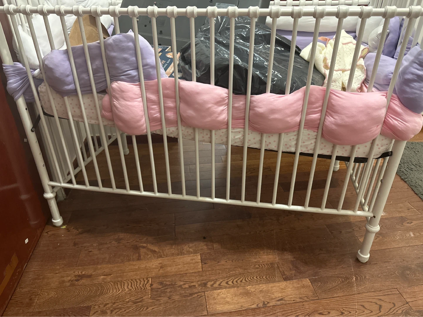 White Metal Crib with Bedding