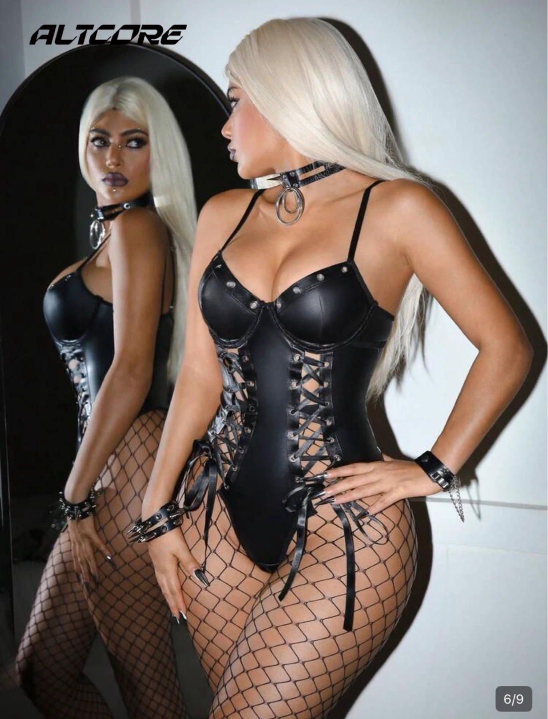 ALTCore Faux Leather Corset Bodysuit with Lacing - photo 5
