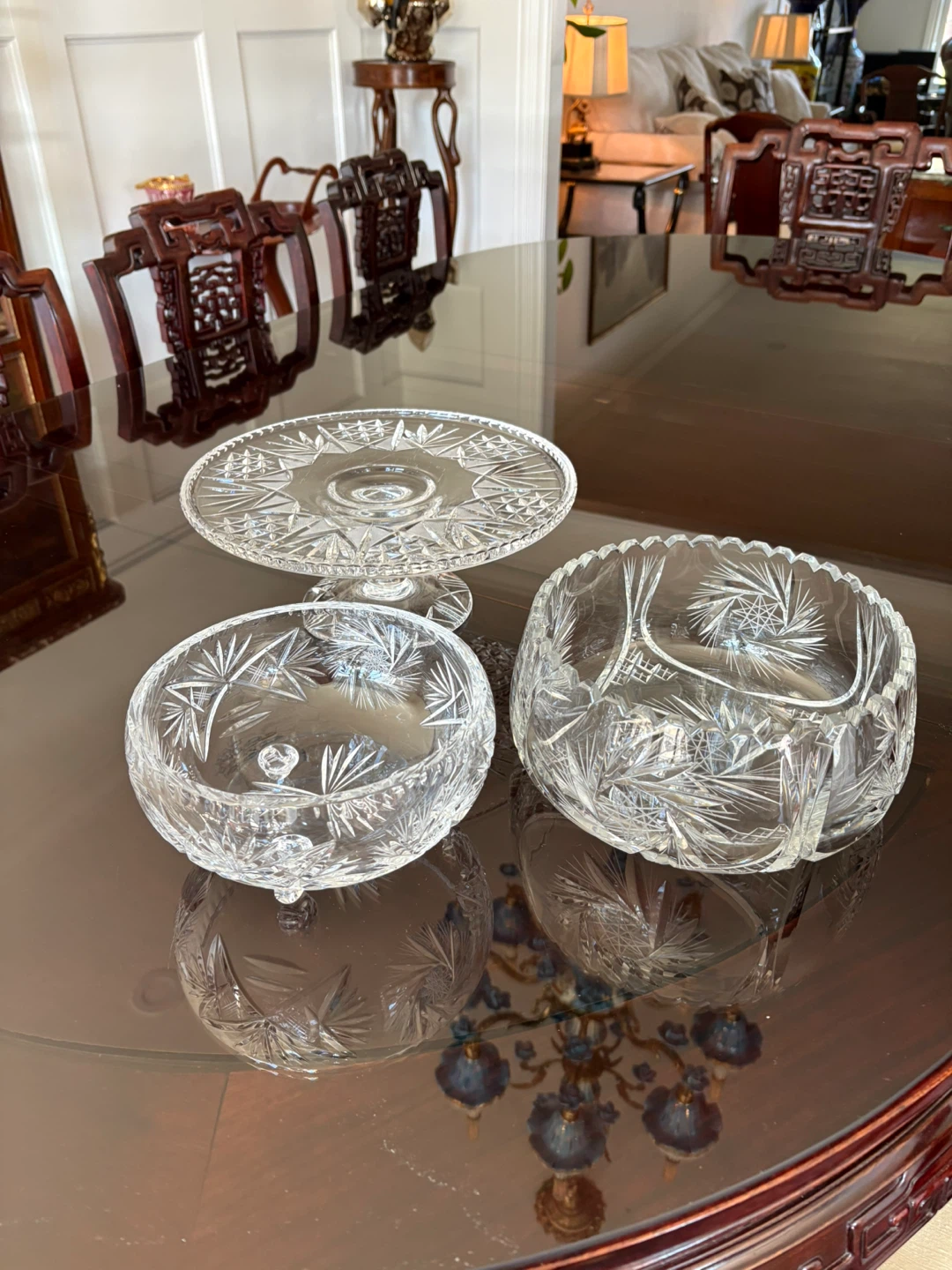 Crystal Footed Cake Stand and Serving Bowls Set