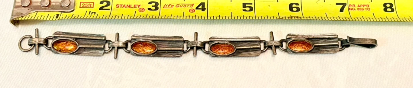 Vintage BRUTALIST Amber Stone Link Bracelet - photo 2