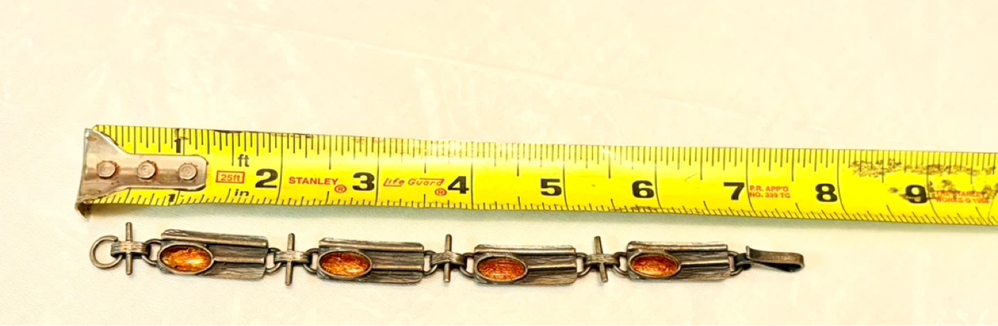 Vintage BRUTALIST Amber Stone Link Bracelet - photo 4