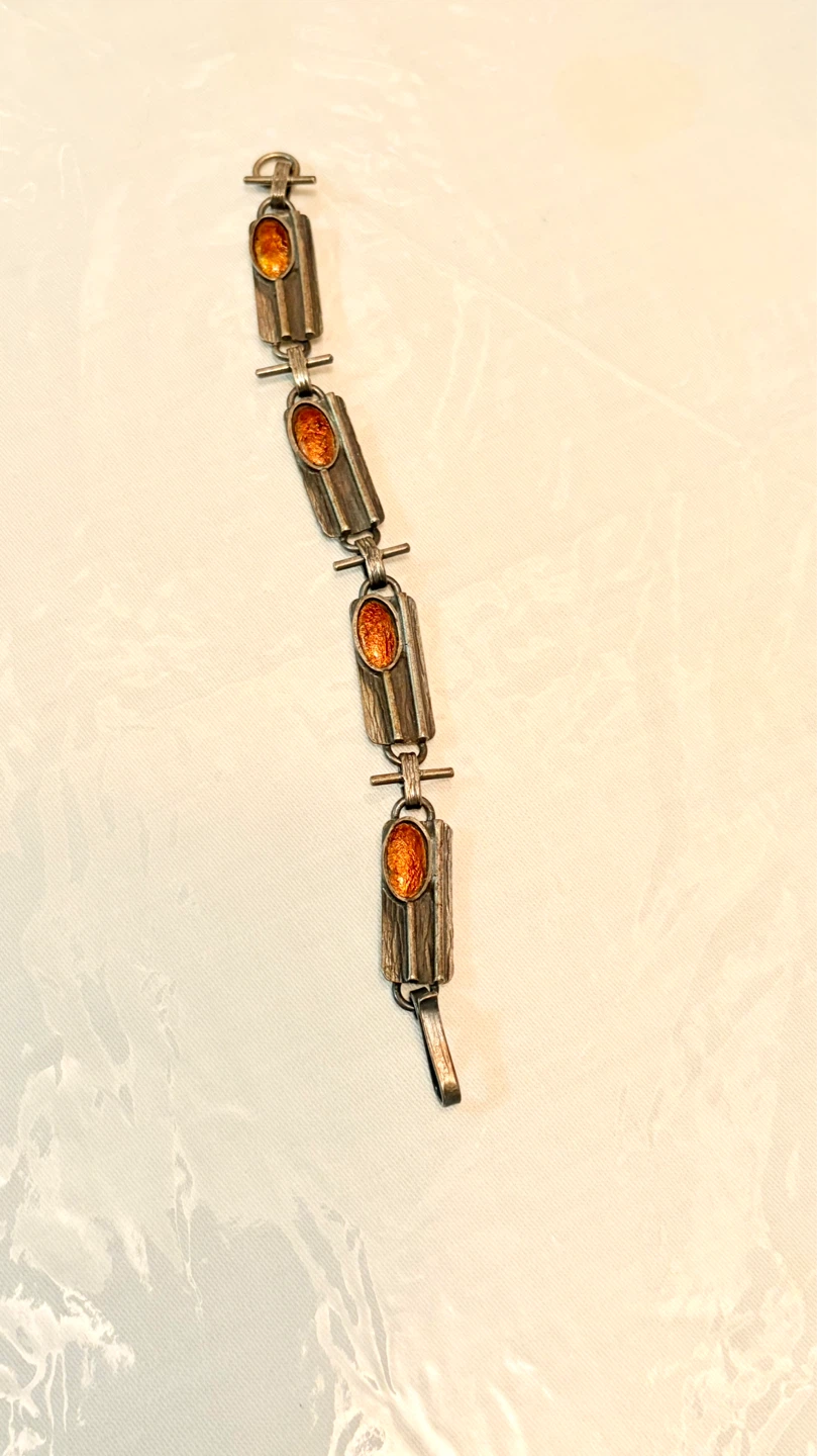 Vintage BRUTALIST Amber Stone Link Bracelet