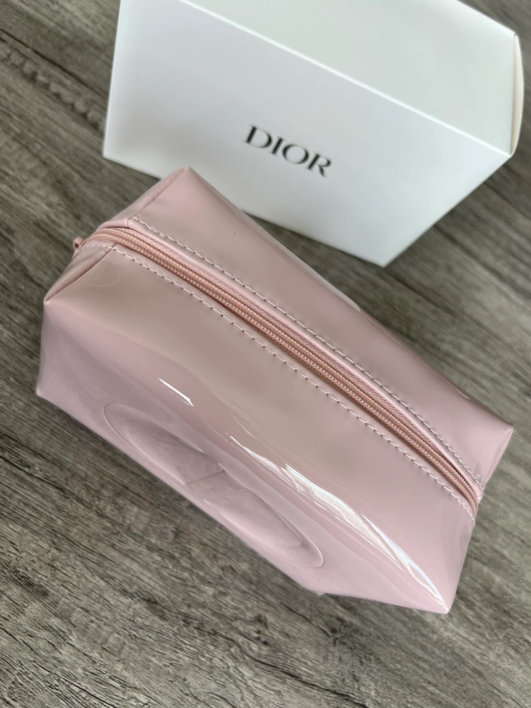 Dior Pink Patent CD Logo Cosmetic Bag Pouch with Box - photo 3