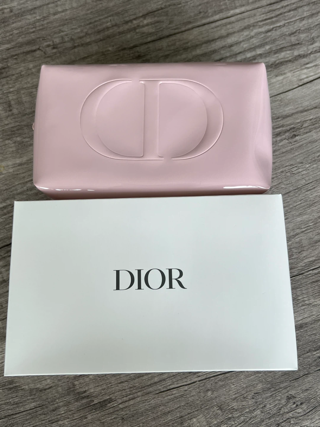 Dior Pink Patent CD Logo Cosmetic Bag Pouch with Box - photo 2