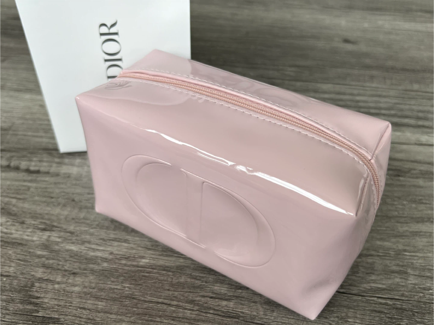 Dior Pink Patent CD Logo Cosmetic Bag Pouch with Box