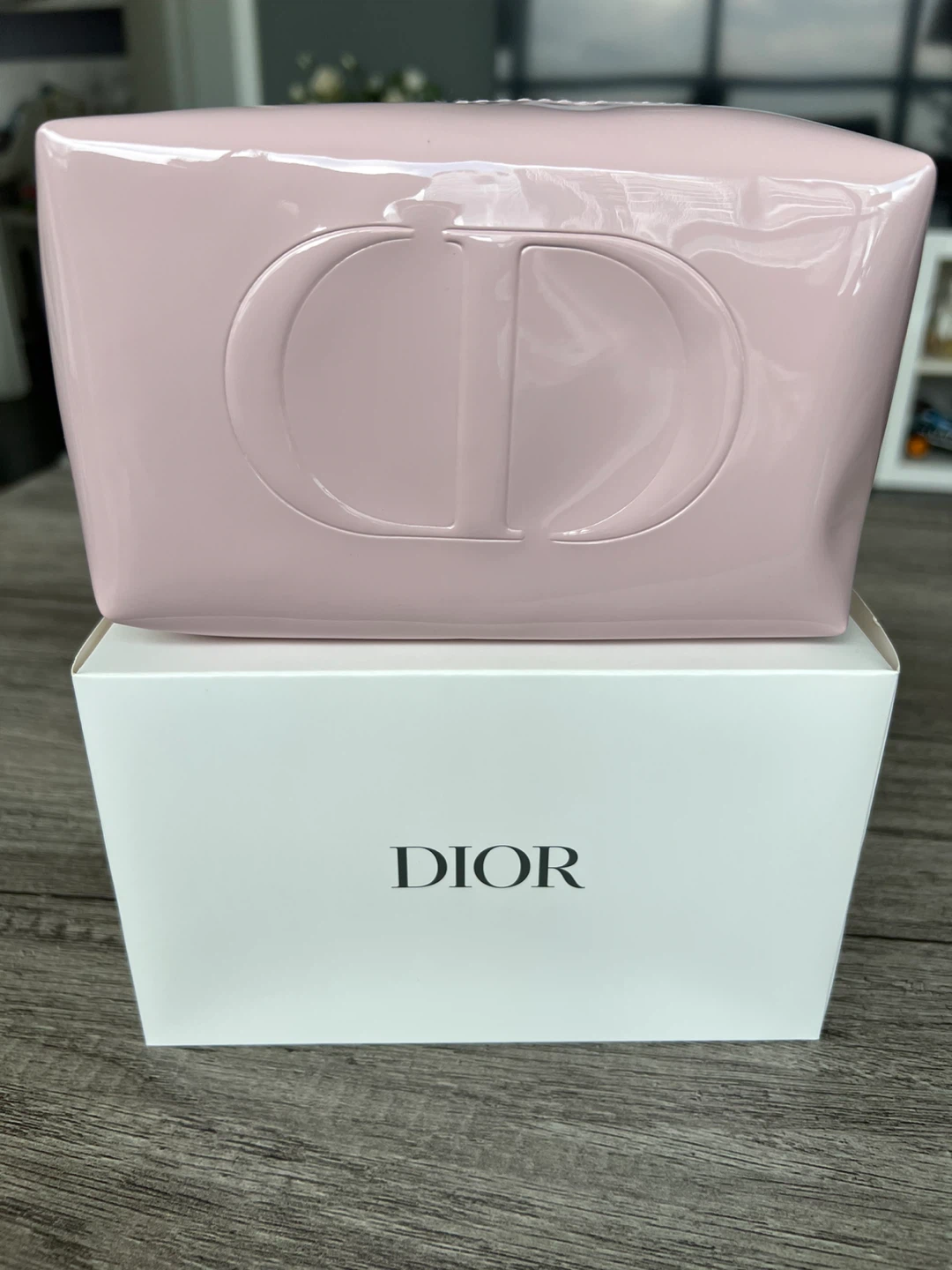 Dior Pink Patent CD Logo Cosmetic Bag Pouch with Box - photo 4