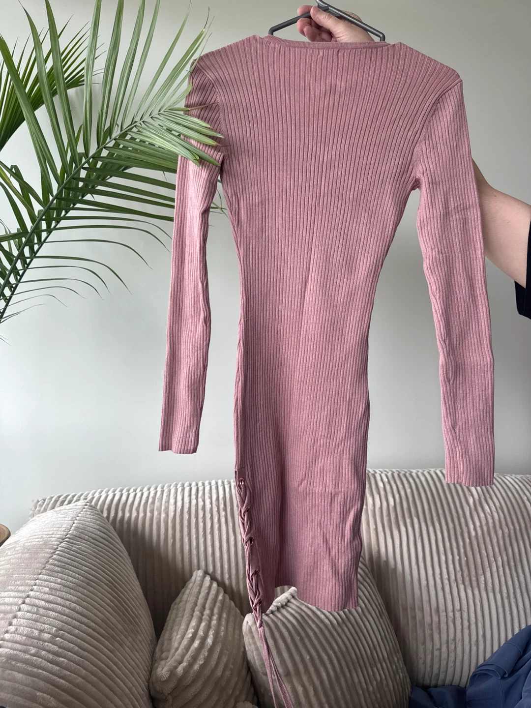 Guess Ribbed Long Sleeve Mini Dress Pink Size M - photo 2