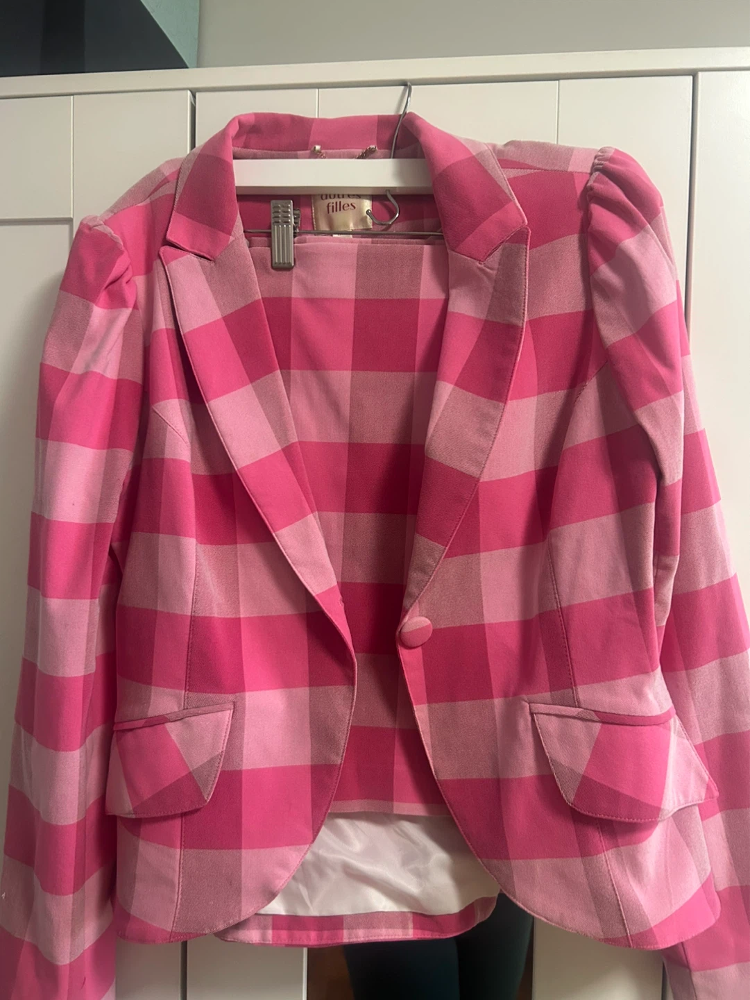Pink Gingham Blazer and Skirt Set