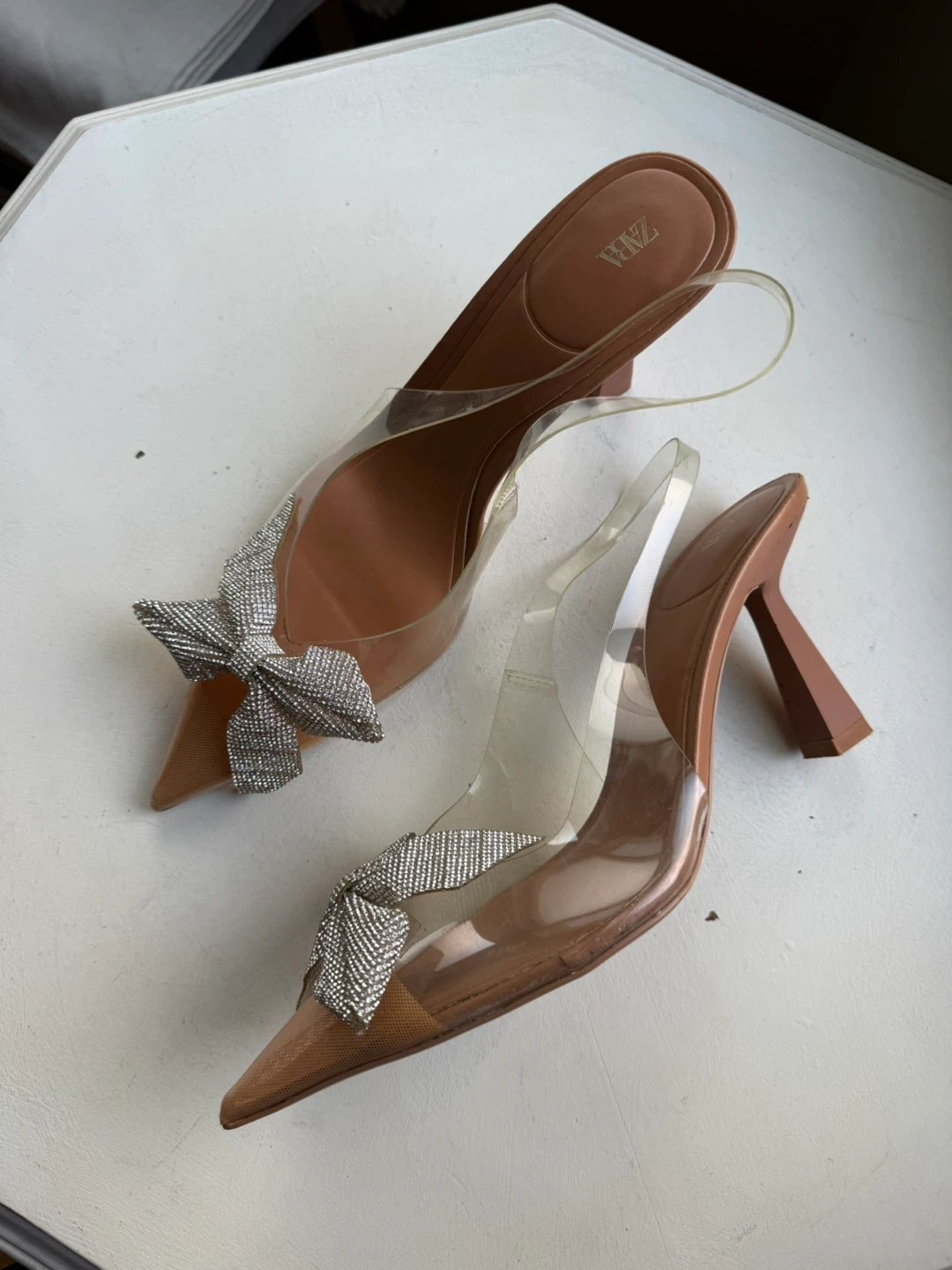 Zara rhinestone bow heels sz 10